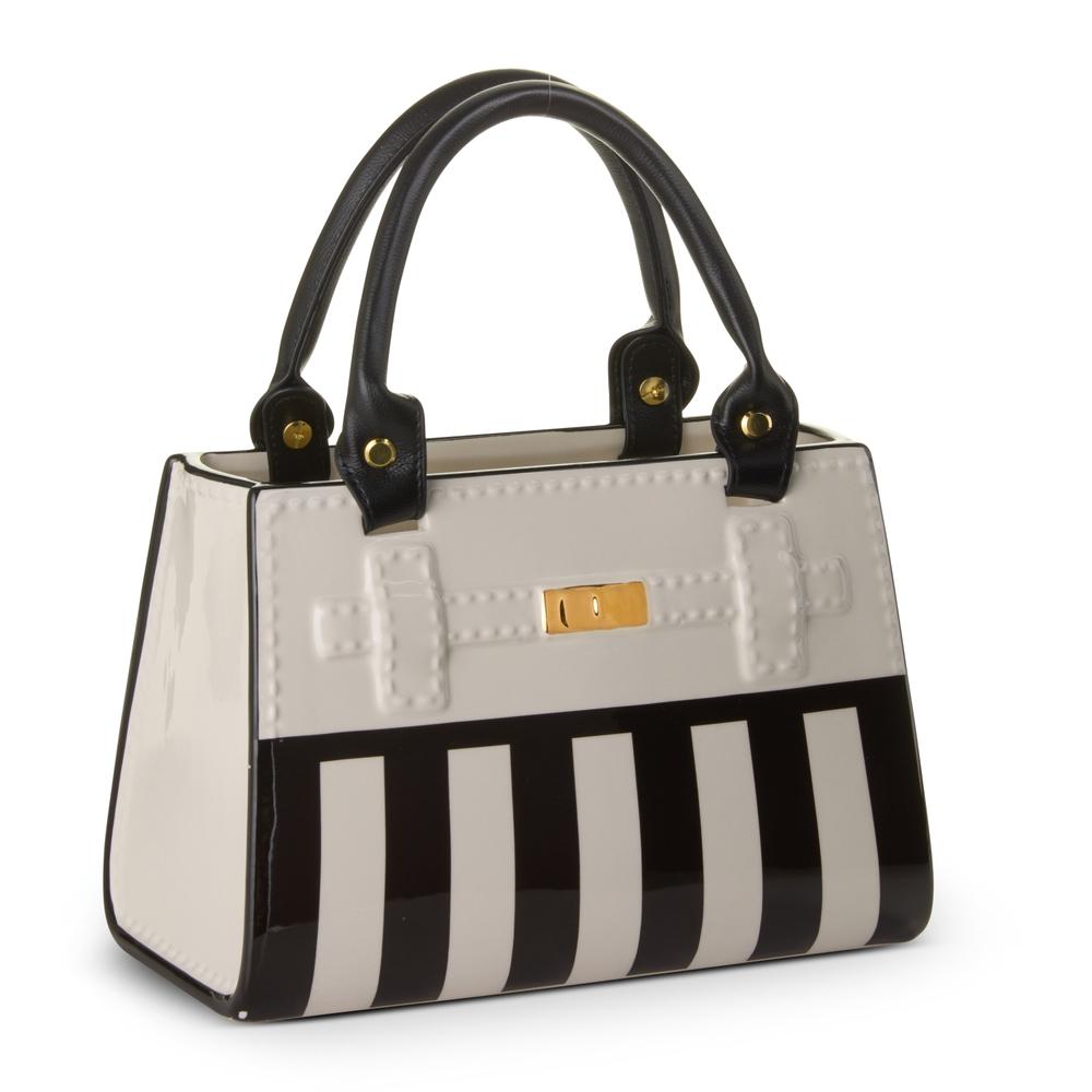 RAZ Imports 11" Black and White Stripe Purse Vase