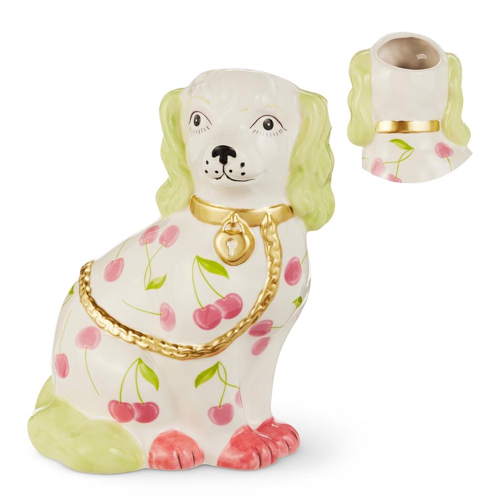 RAZ Imports 11" Dog Vase with Cherry Motif
