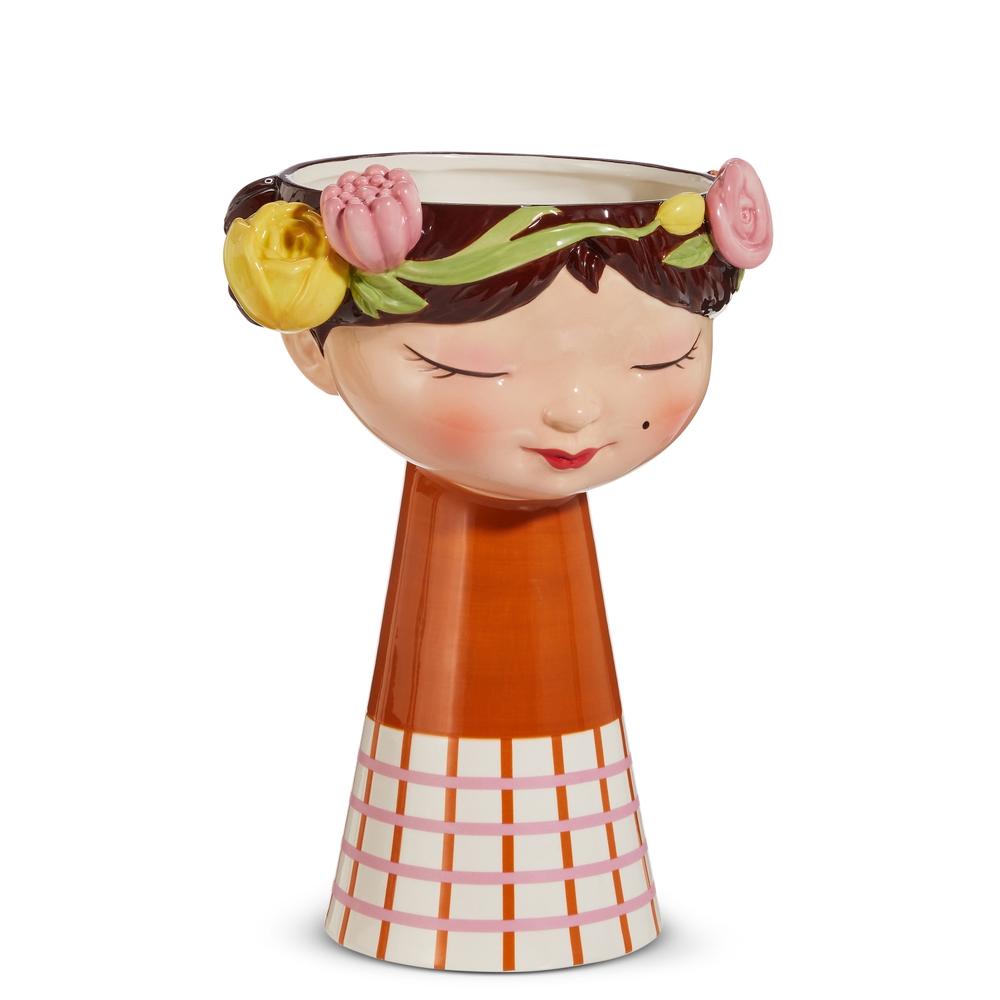 RAZ Imports 11" Girl Head Vase with Flowers