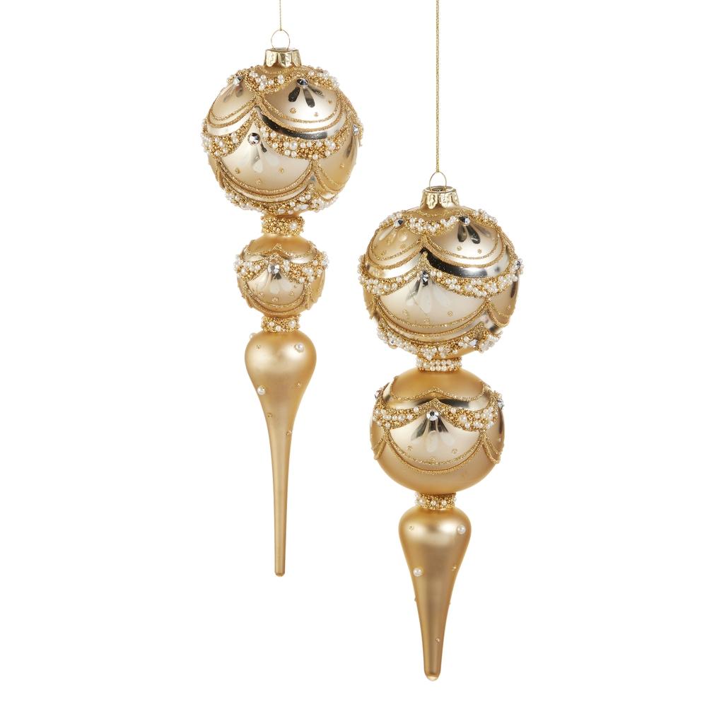 RAZ Imports 11" Gold Pearl Trimmed Finial Ornament
