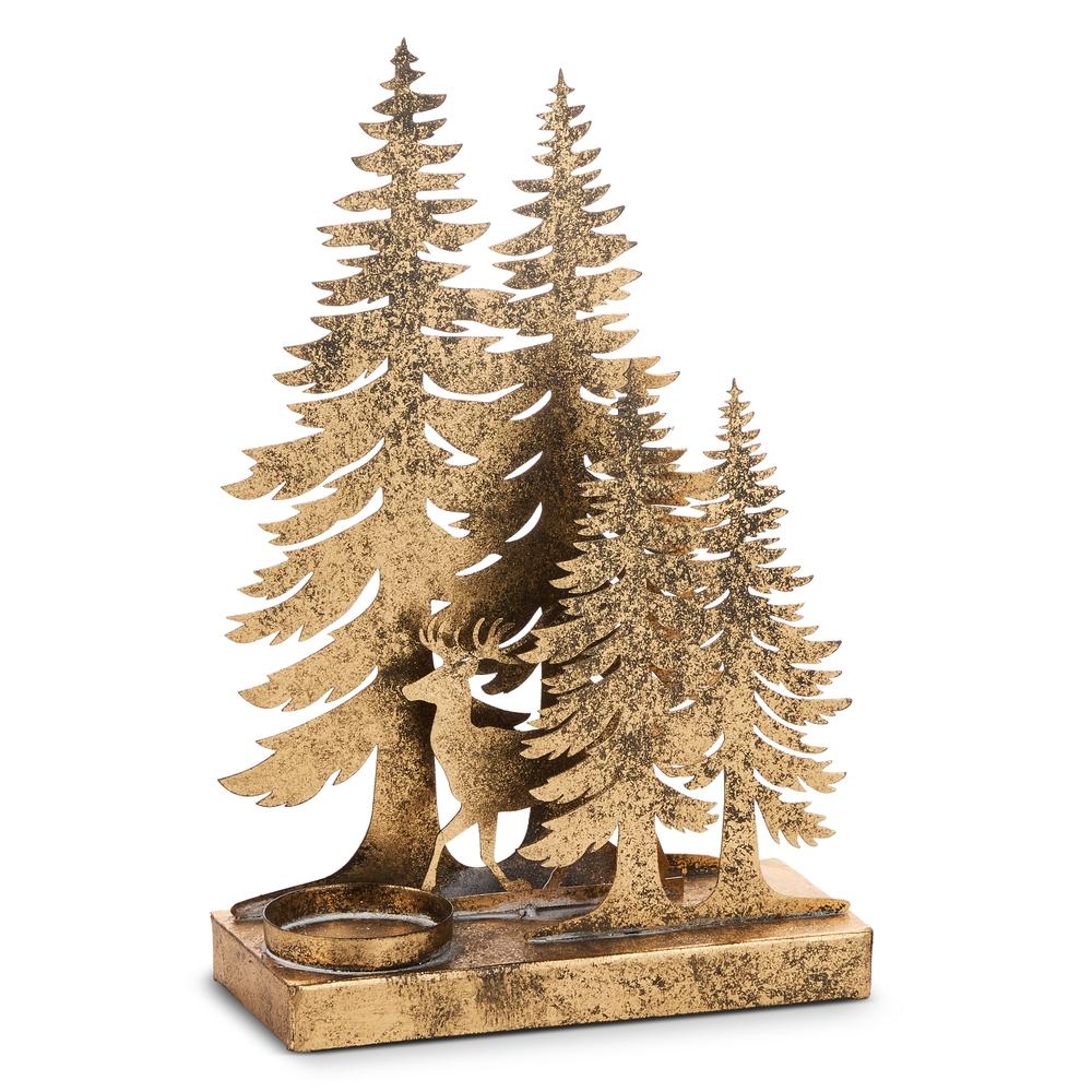 RAZ Imports 11" Pine Tree and Deer Candle Holder