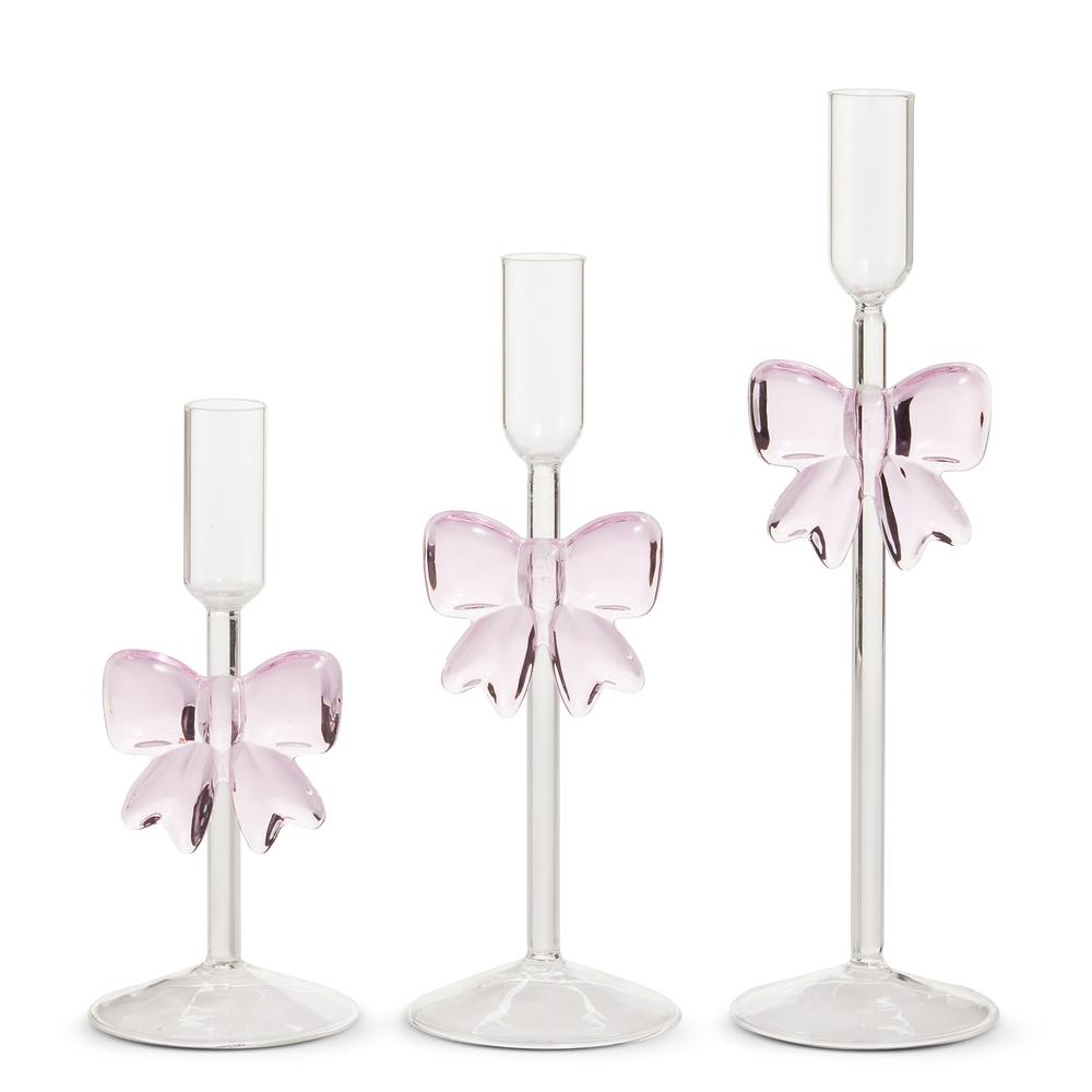 RAZ Imports 11" Pink Bow Candle Sticks