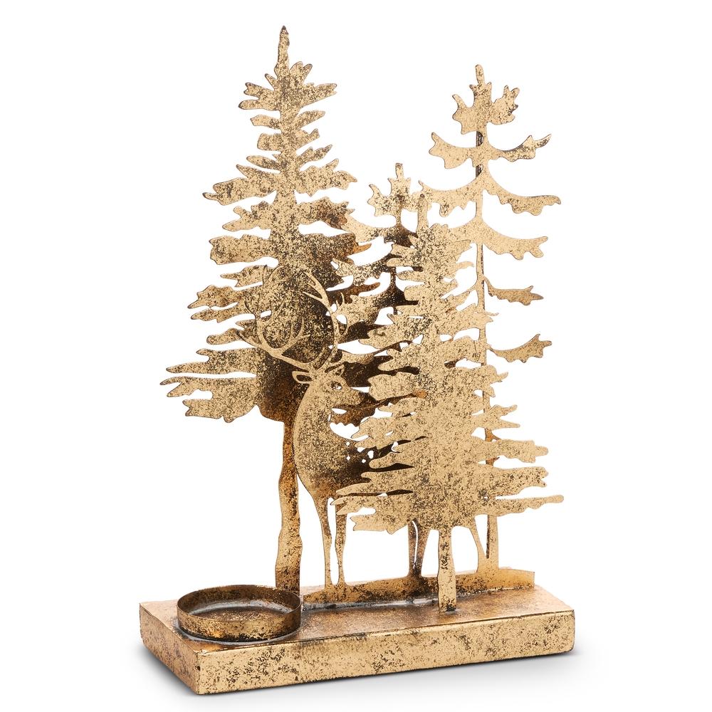 RAZ Imports 11" Spruce Tree and Deer Candle Holder