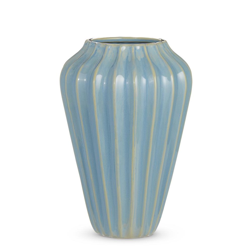 RAZ Imports 12.5" Ribbed Blue Vase