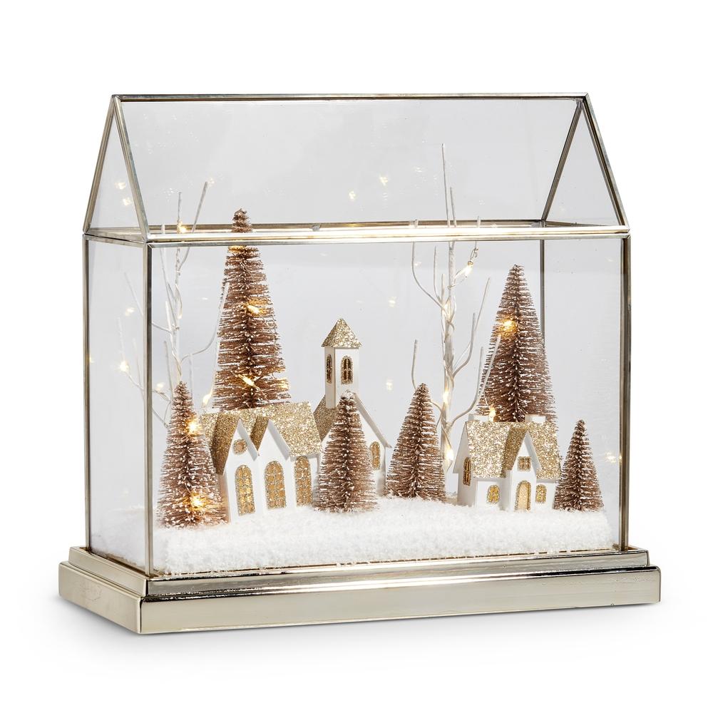 RAZ Imports 12.75" Lighted Snowy Village Terrarium