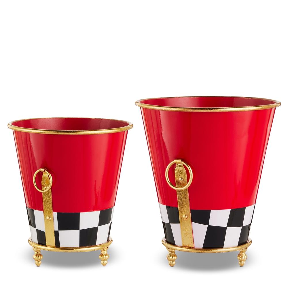 RAZ Imports 12.75" Red with Check Footed Planters