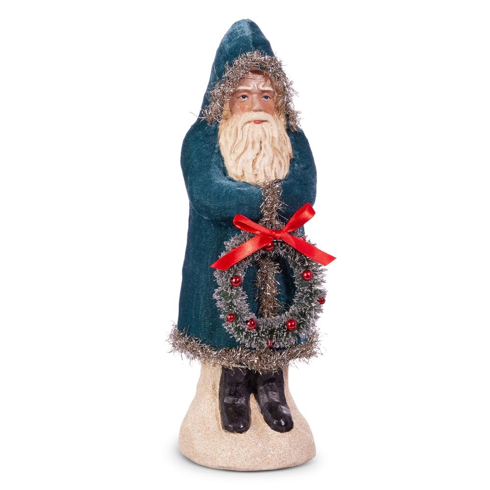 RAZ Imports 12" Blue Velvet Santa with Wreath