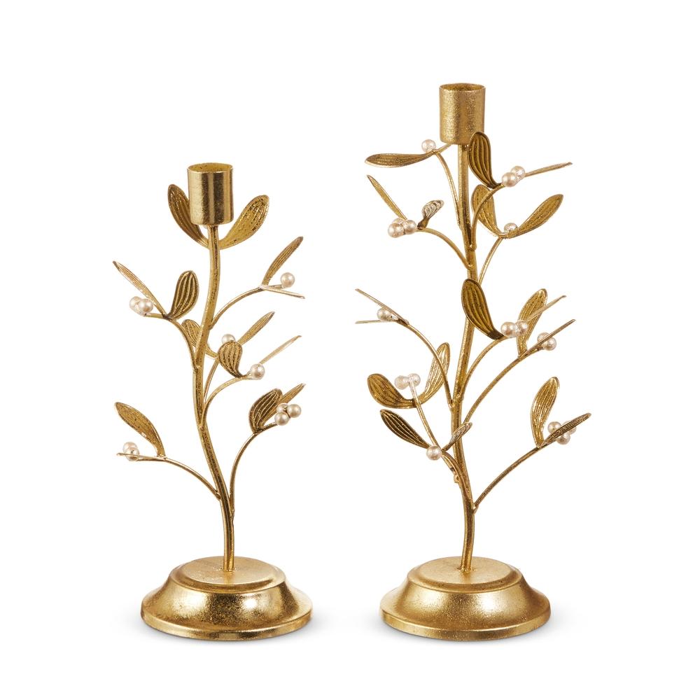 RAZ Imports 12" Gold Mistletoe Candlesticks
