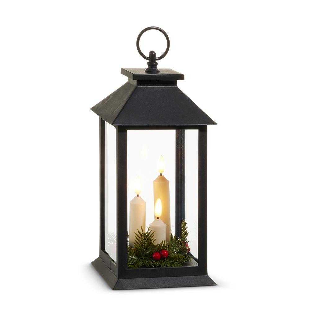 RAZ Imports 12" Lantern with Candles and Greenery