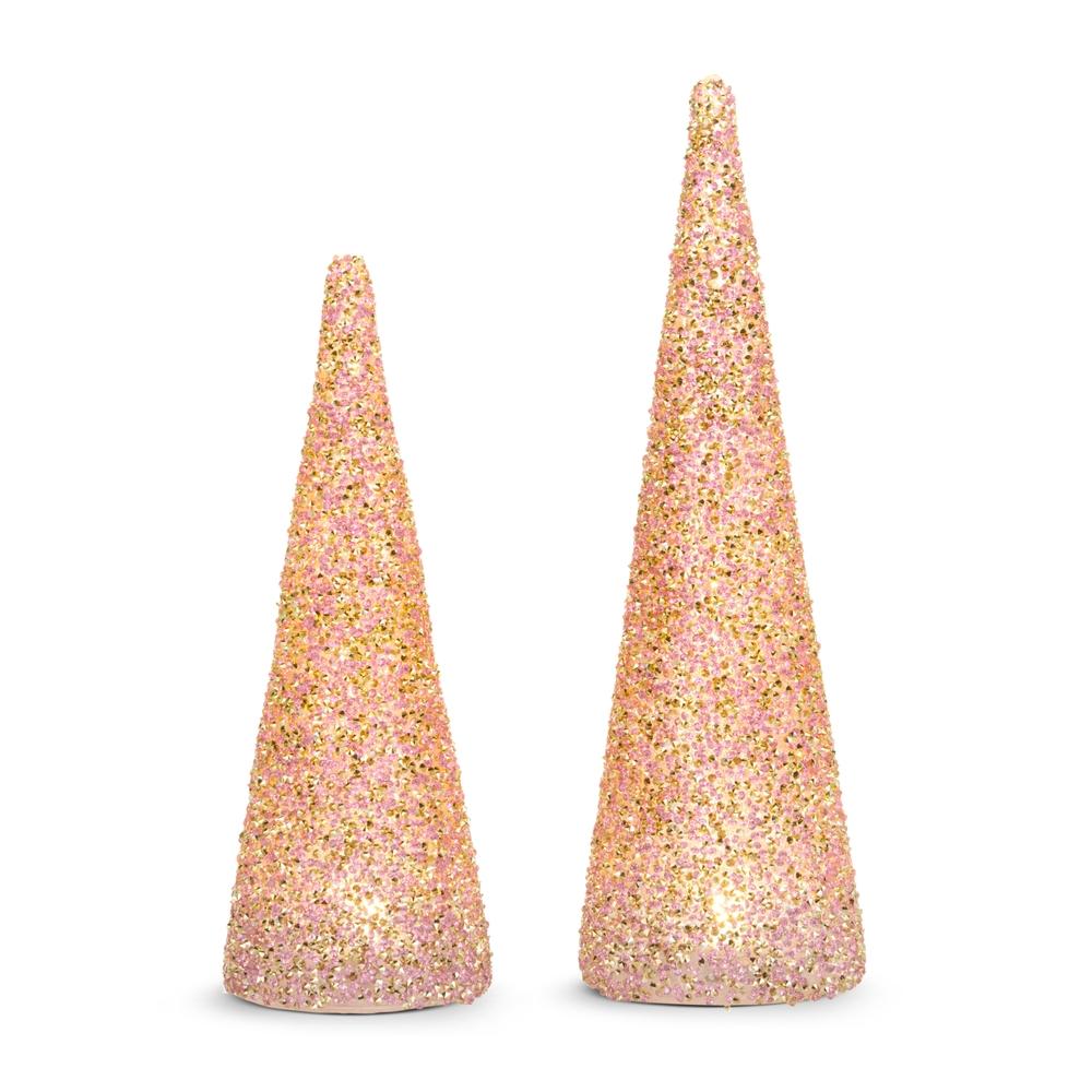 RAZ Imports 12" Lighted Beaded Cone Trees