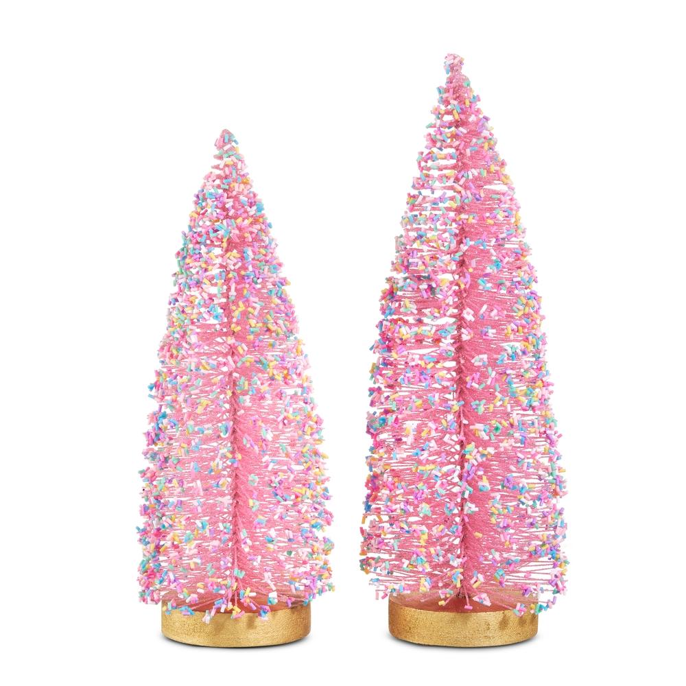 RAZ Imports 12" Pink Sprinkle Bottle Brush Trees
