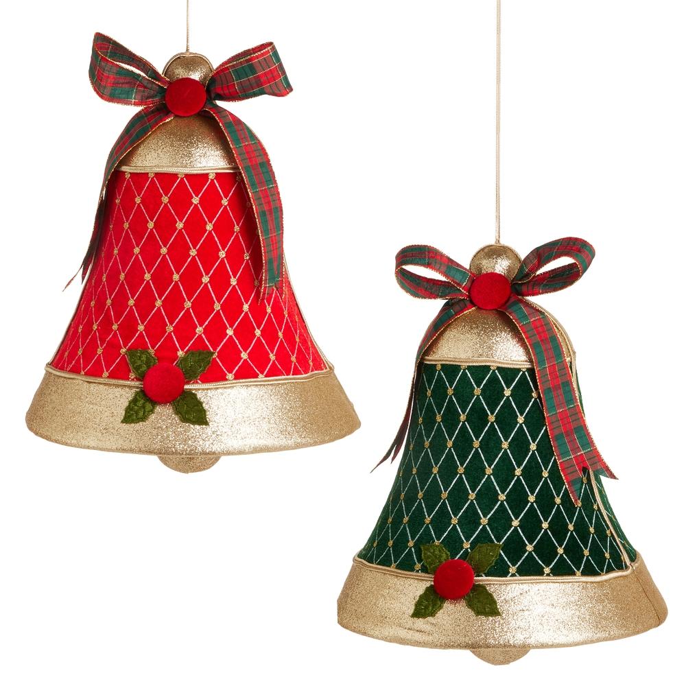 RAZ Imports 12" Red and Green Velvet Bell Ornament