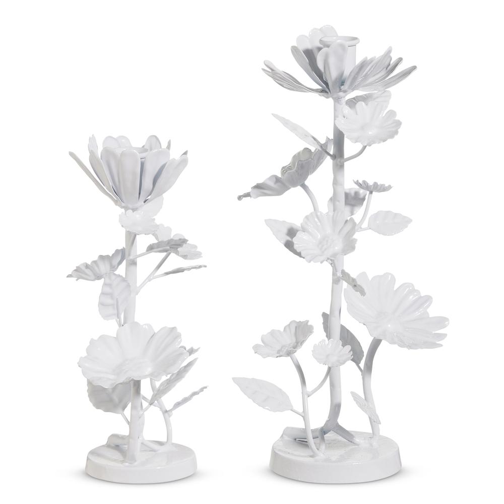 RAZ Imports 12" White Floral Candlesticks