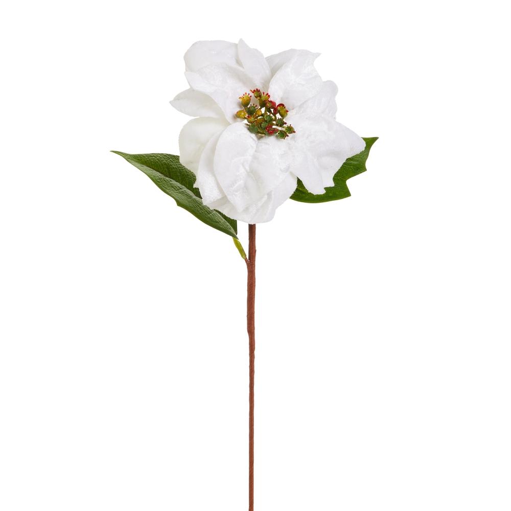 RAZ Imports 12" White Velvet Poinsettia Pick