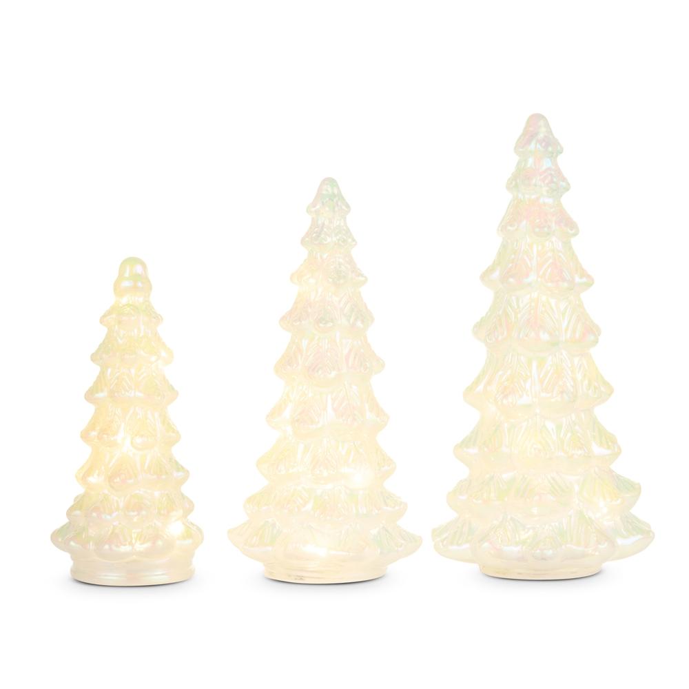 RAZ Imports 13.5" Lighted White Iridescent Trees