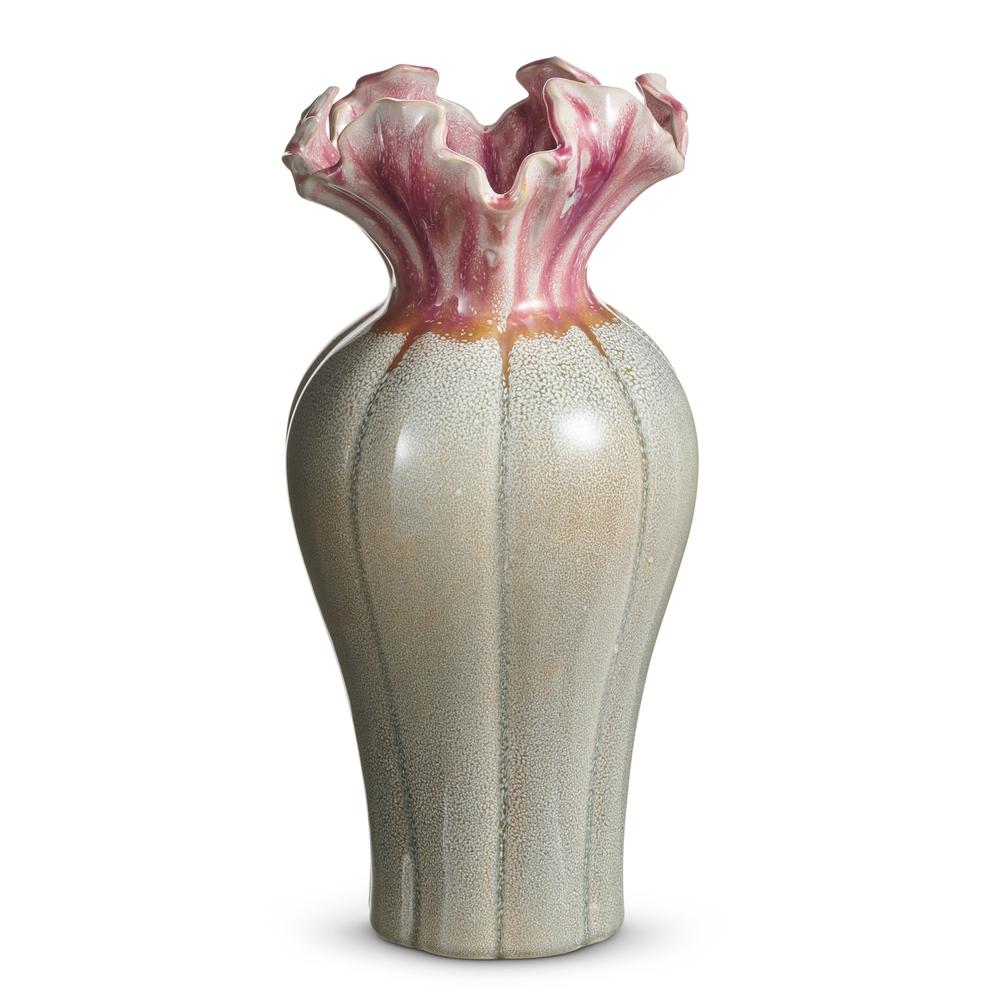 RAZ Imports 13.5" Pink Ruffle Speckled Vase
