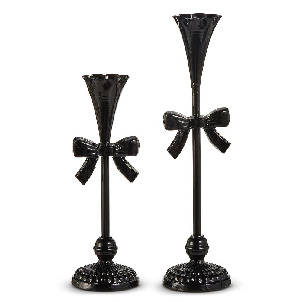 RAZ Imports 13" Black Bow Candlesticks