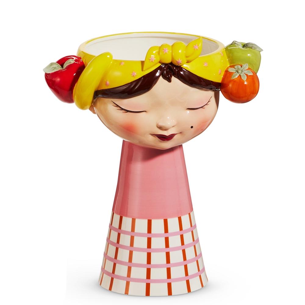 RAZ Imports 13" Girl Head Vase with Fruit