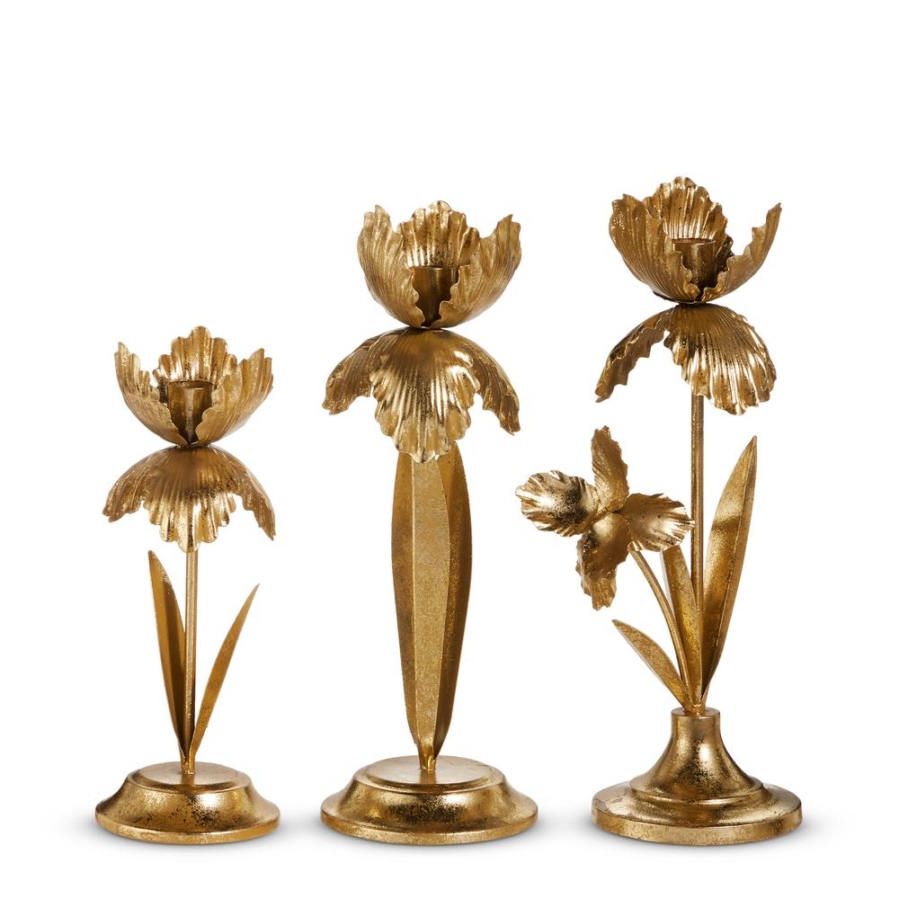 RAZ Imports 13" Gold Flowers On Candle Holder