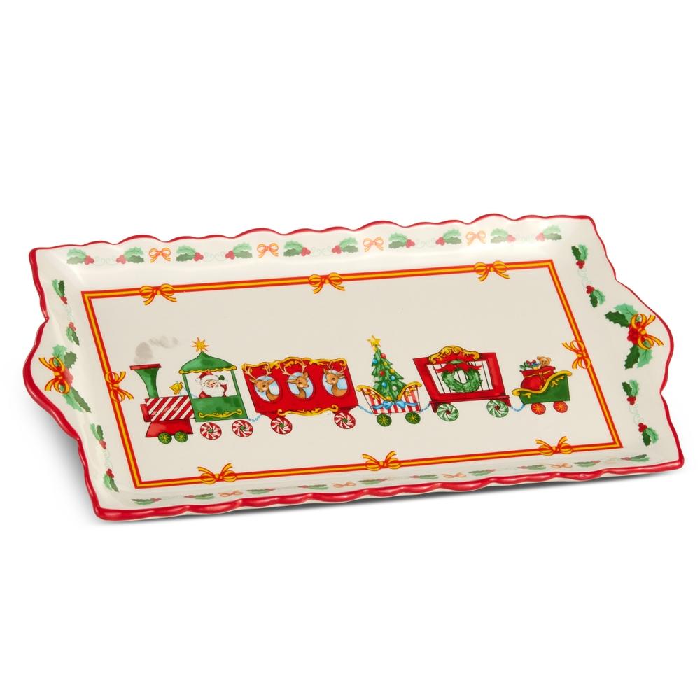 RAZ Imports 13" Holiday Train Rectangle Ruffle Tray