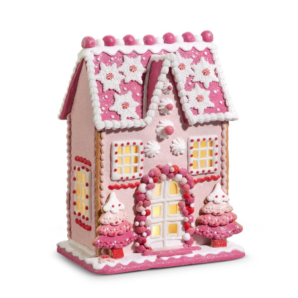 RAZ Imports 13" Lighted Pink Gingerbread House