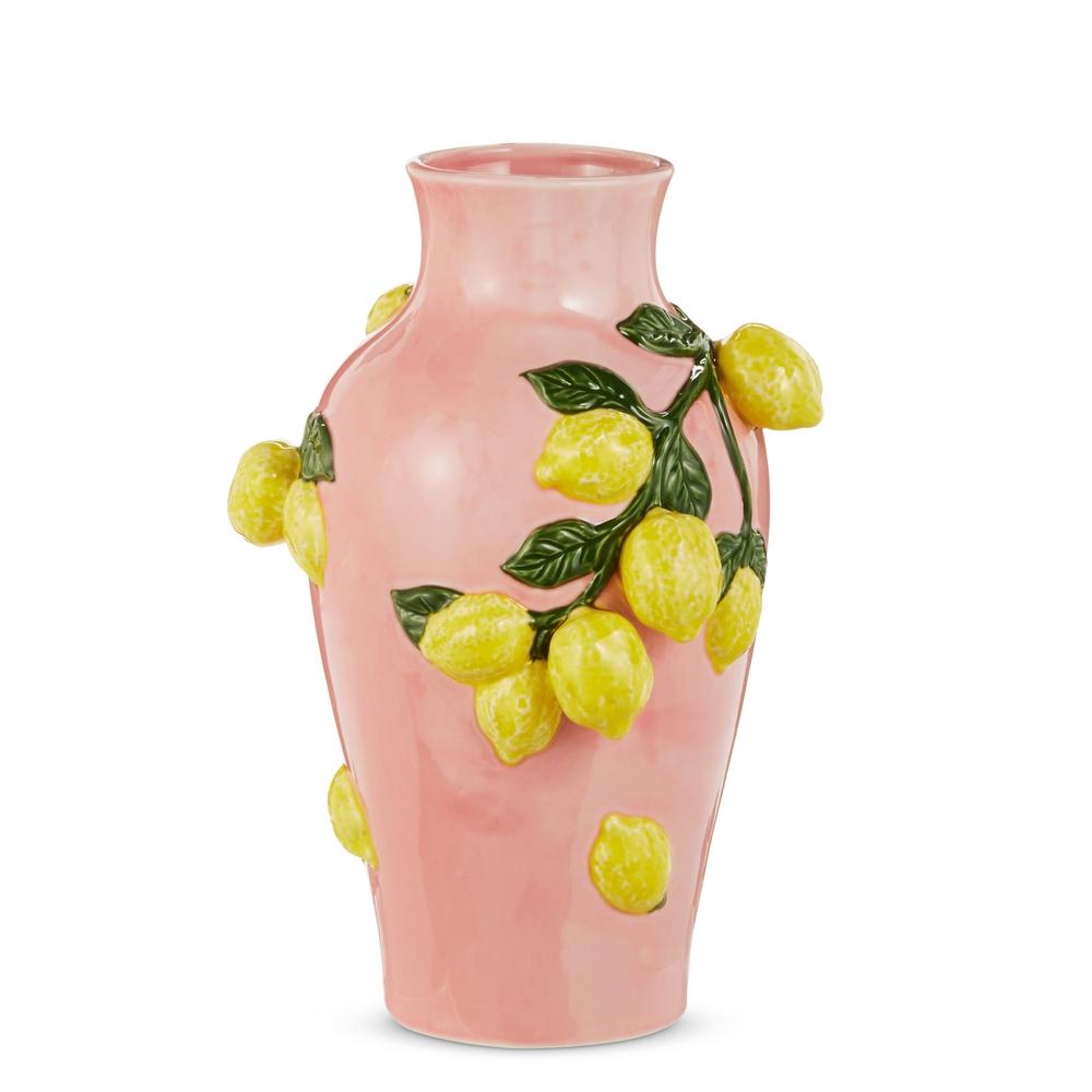 RAZ Imports 13" Pink Tall Vase with Lemons
