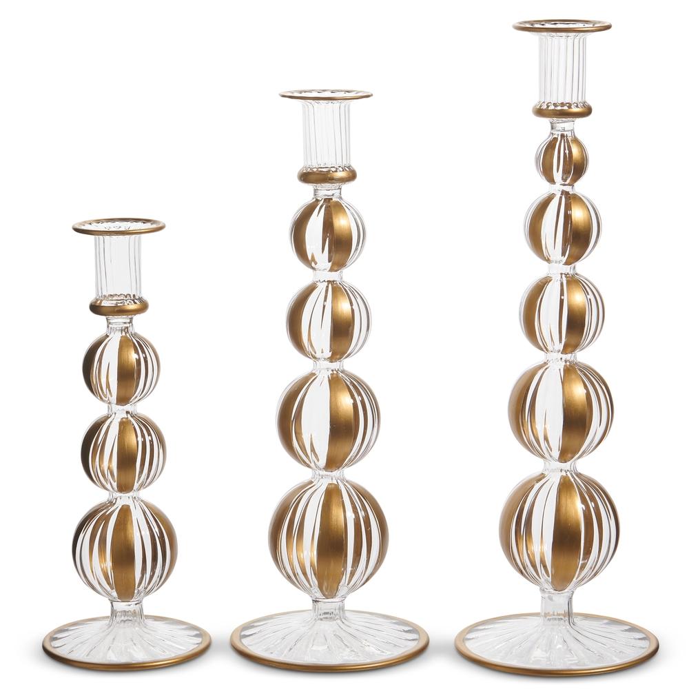 RAZ Imports 14.25" Gold Striped Candlesticks
