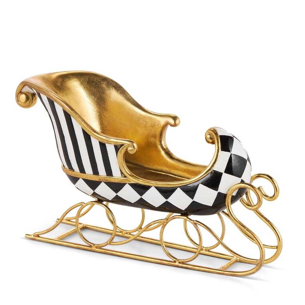 RAZ Imports 14.5" Black and White Checkered Sleigh