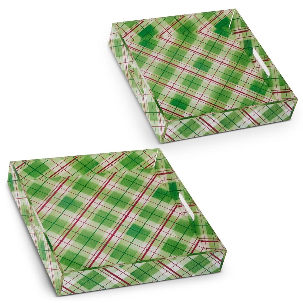 RAZ Imports 14" Sage Plaid Trays