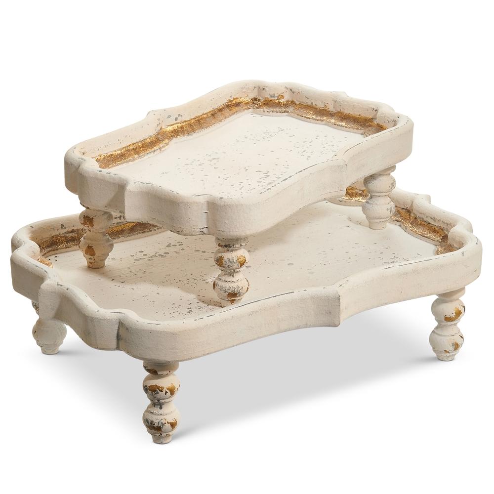 RAZ Imports 15" Distressed White Footed Trays