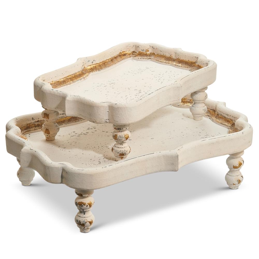 RAZ Imports 15" Distressed White Footed Trays