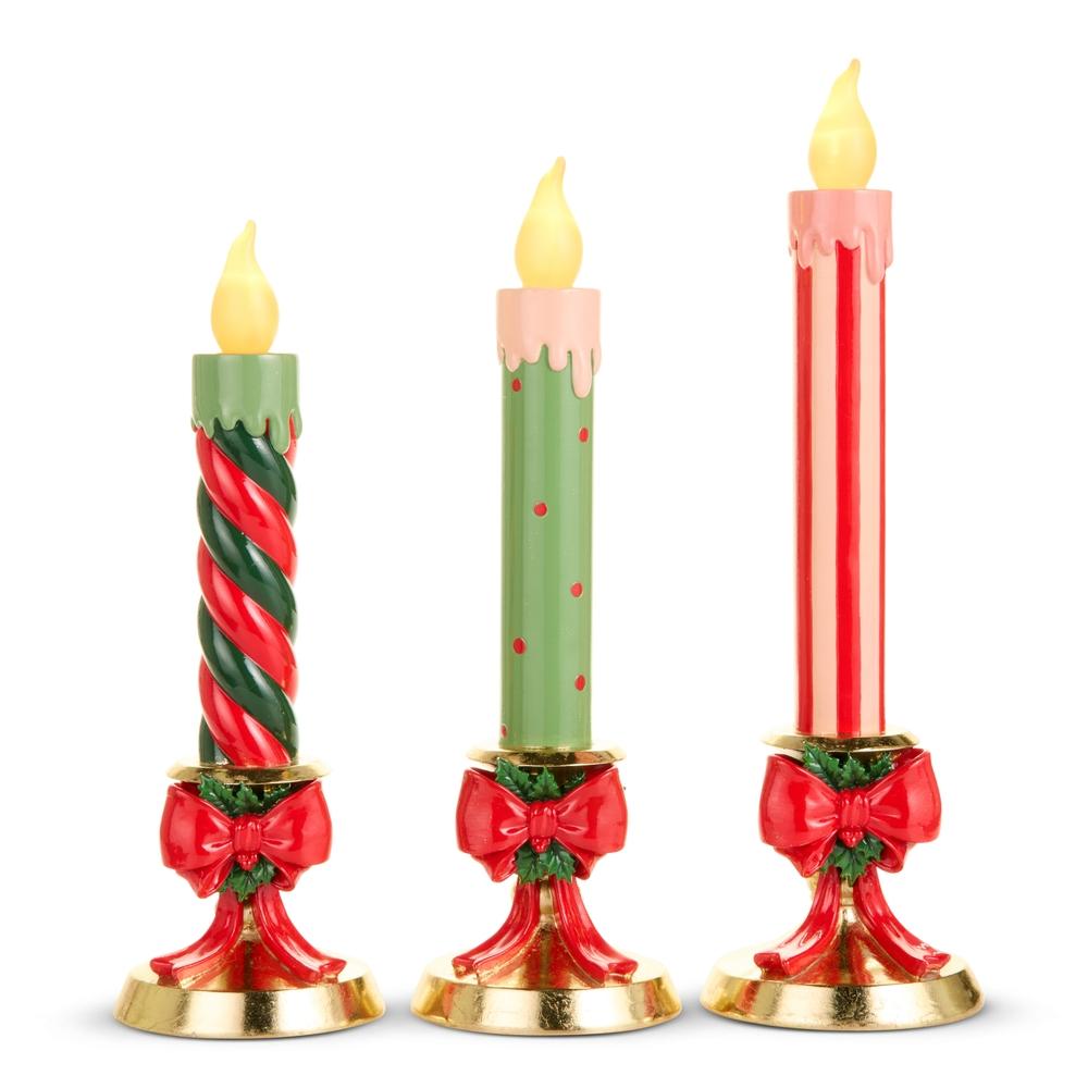 RAZ Imports 15" Lighted Candles on Gold Bow Base