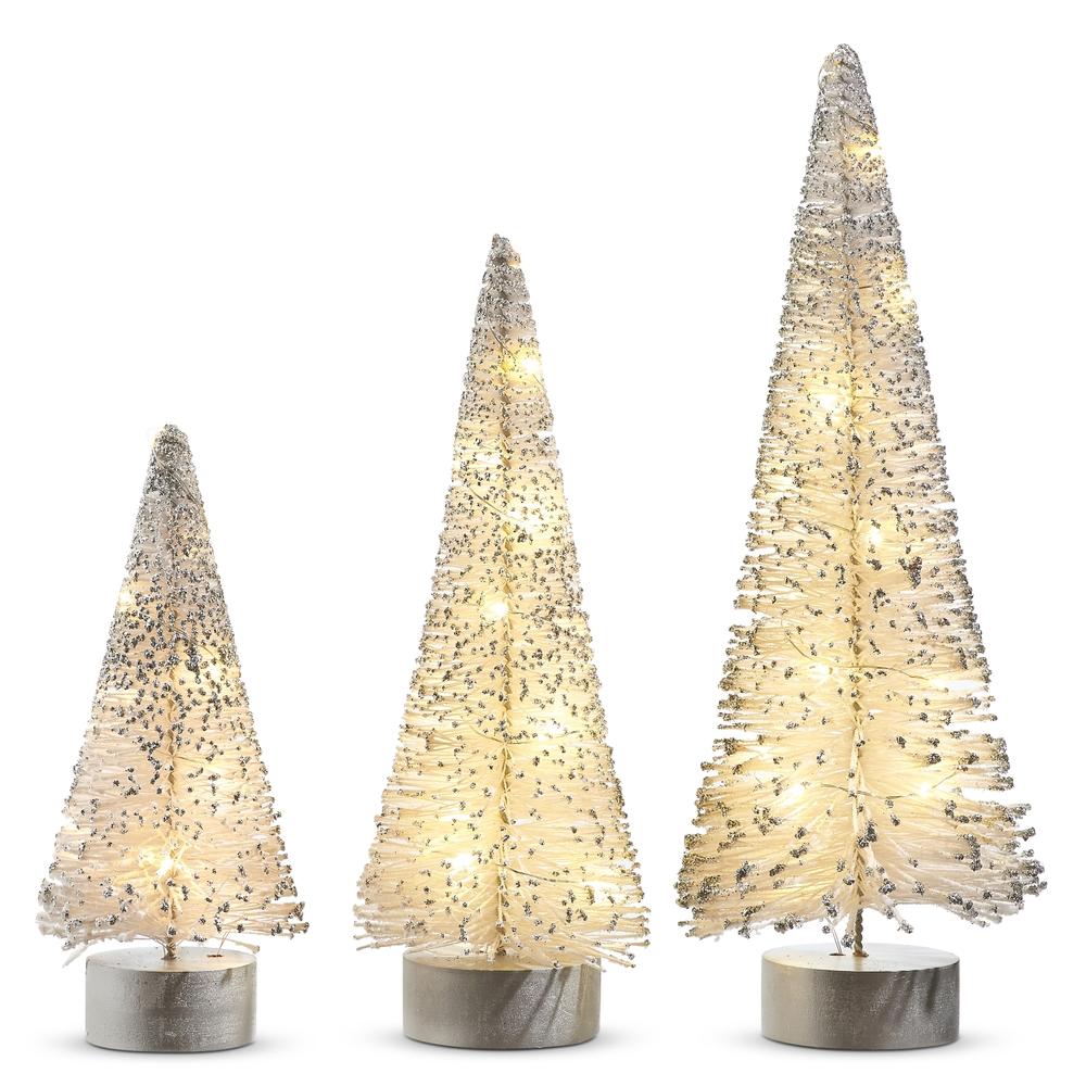 RAZ Imports 15" Lighted White Bottle Brush Trees