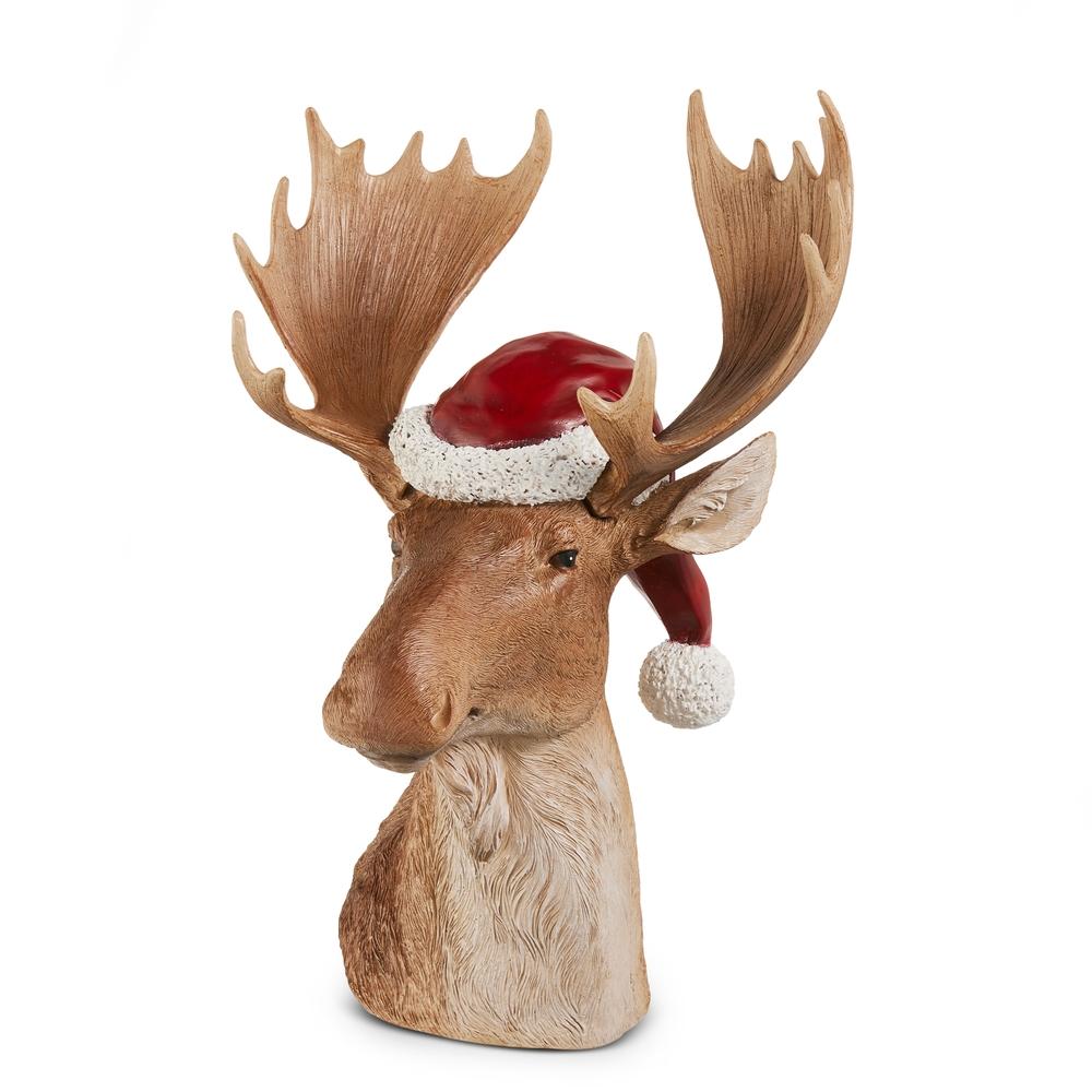 RAZ Imports 15" Moose with Santa Hat Bust