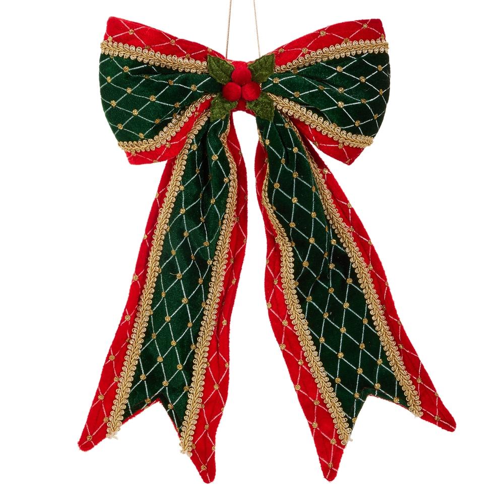 RAZ Imports 15" Red and Green Velvet Bow Ornament
