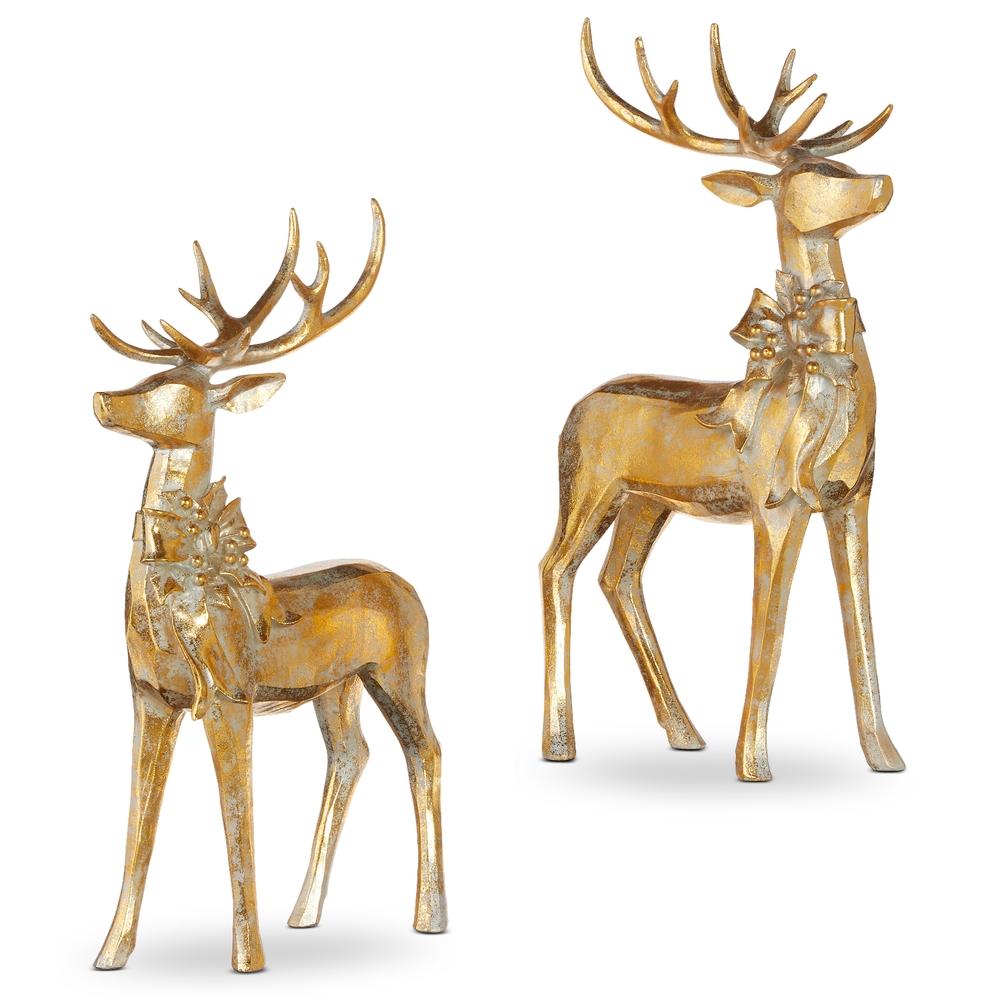 RAZ Imports 16.75" Aged Gold Deer with Bow