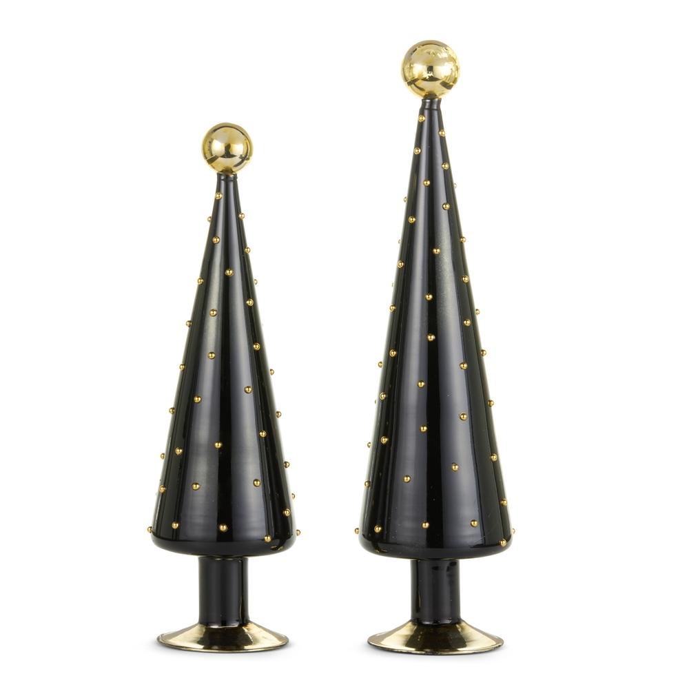 RAZ Imports 16" Black and Gold Bead Cone Trees