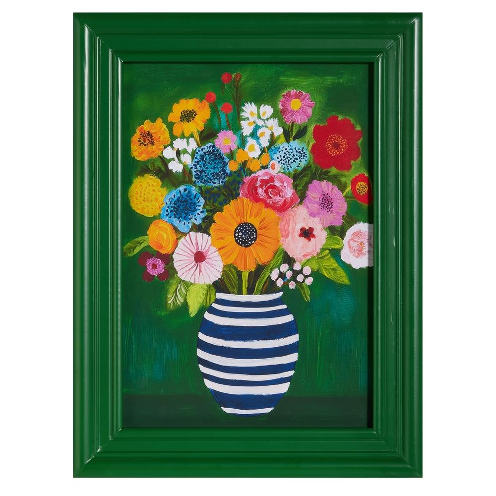 RAZ Imports 16" Blooms and Stripes Framed Wall Art