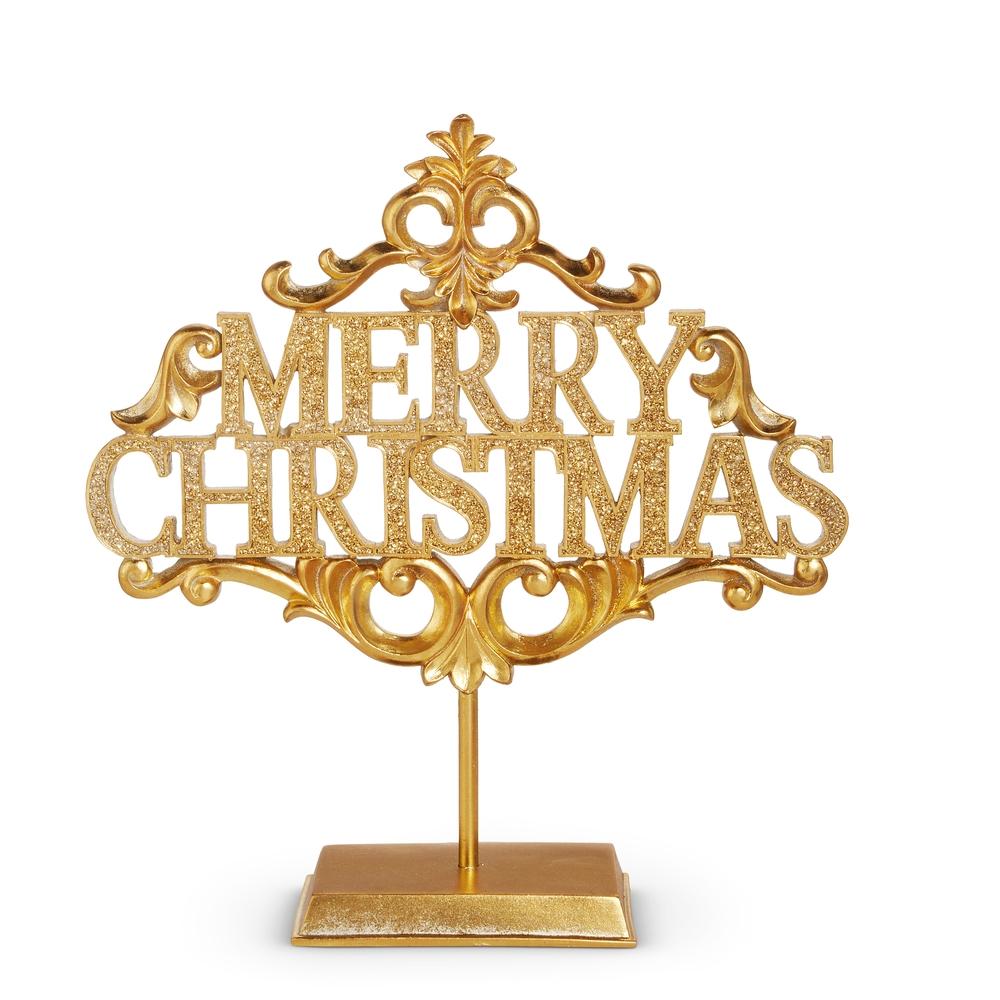 RAZ Imports 16" Glitter Gold Merry Christmas Sign