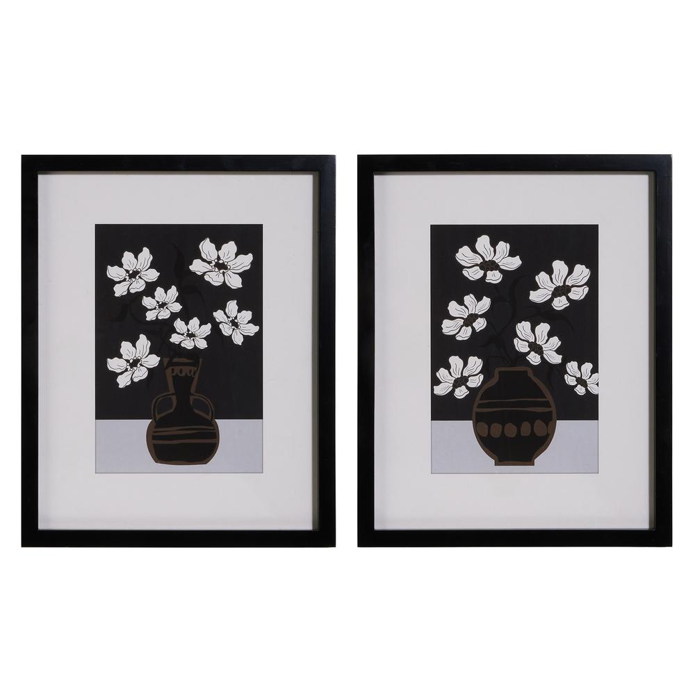 RAZ Imports 16" Grayscale Flora Framed Wall Art