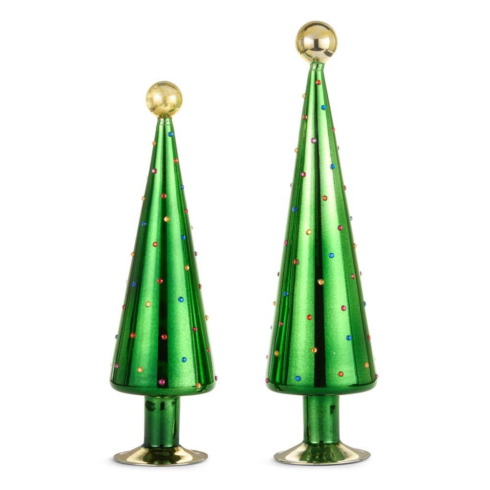 RAZ Imports 16" Green and Gold Bead Cone Trees