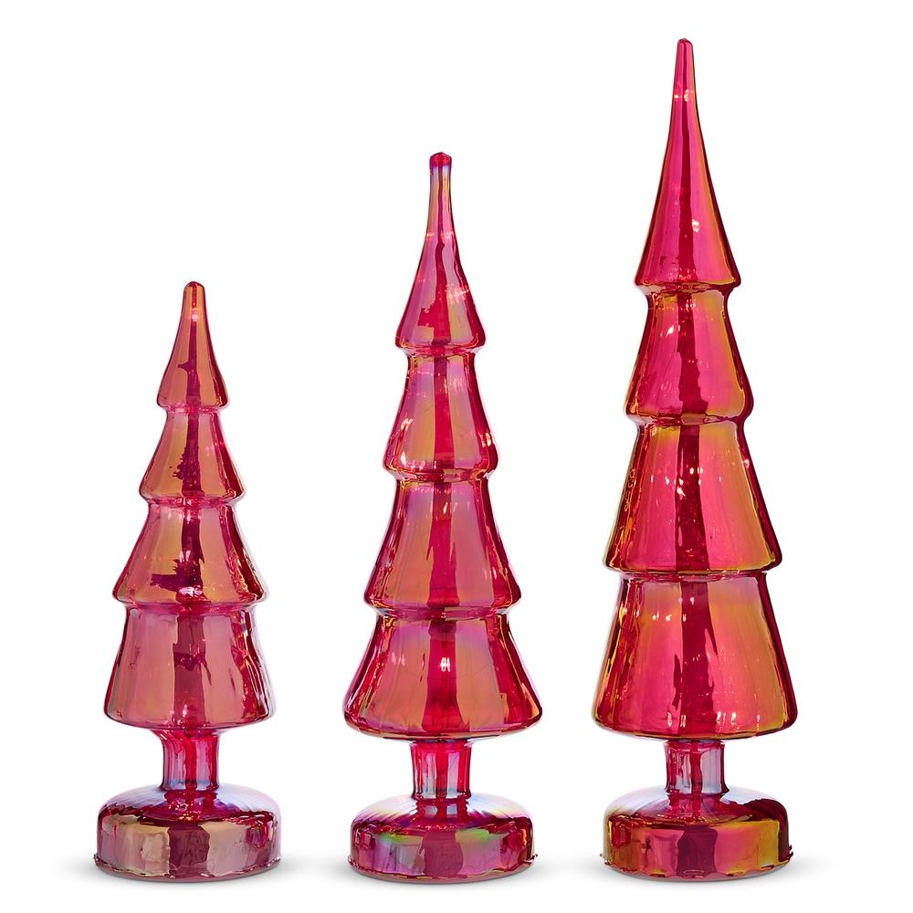 RAZ Imports 16" Lighted Red Iridescent Glass Trees