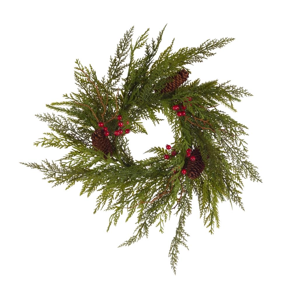 RAZ Imports 16" Mixed Cedar Mini Wreath Candle Ring