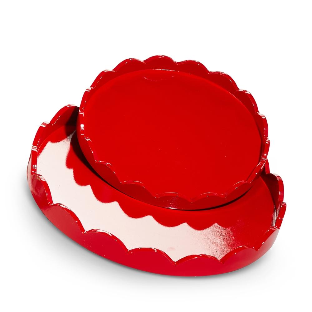 RAZ Imports 16" Round Red Scalloped Tray