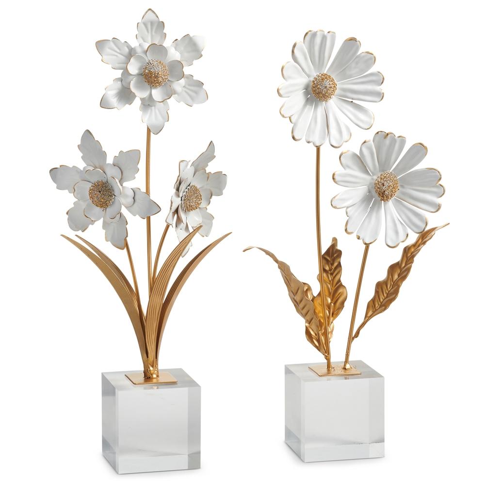 RAZ Imports 16" White Flowers on Acrylic Block