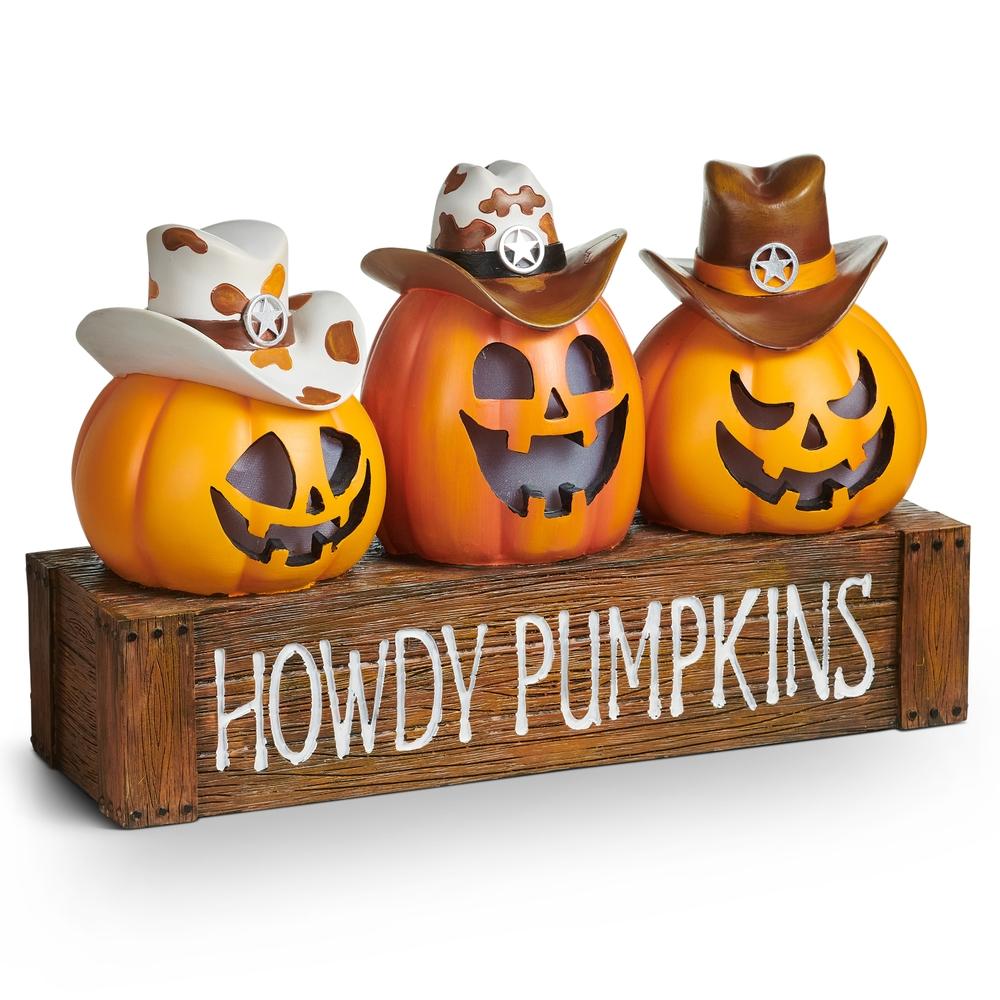 RAZ Imports 17" Lighted Cowboy Pumpkins
