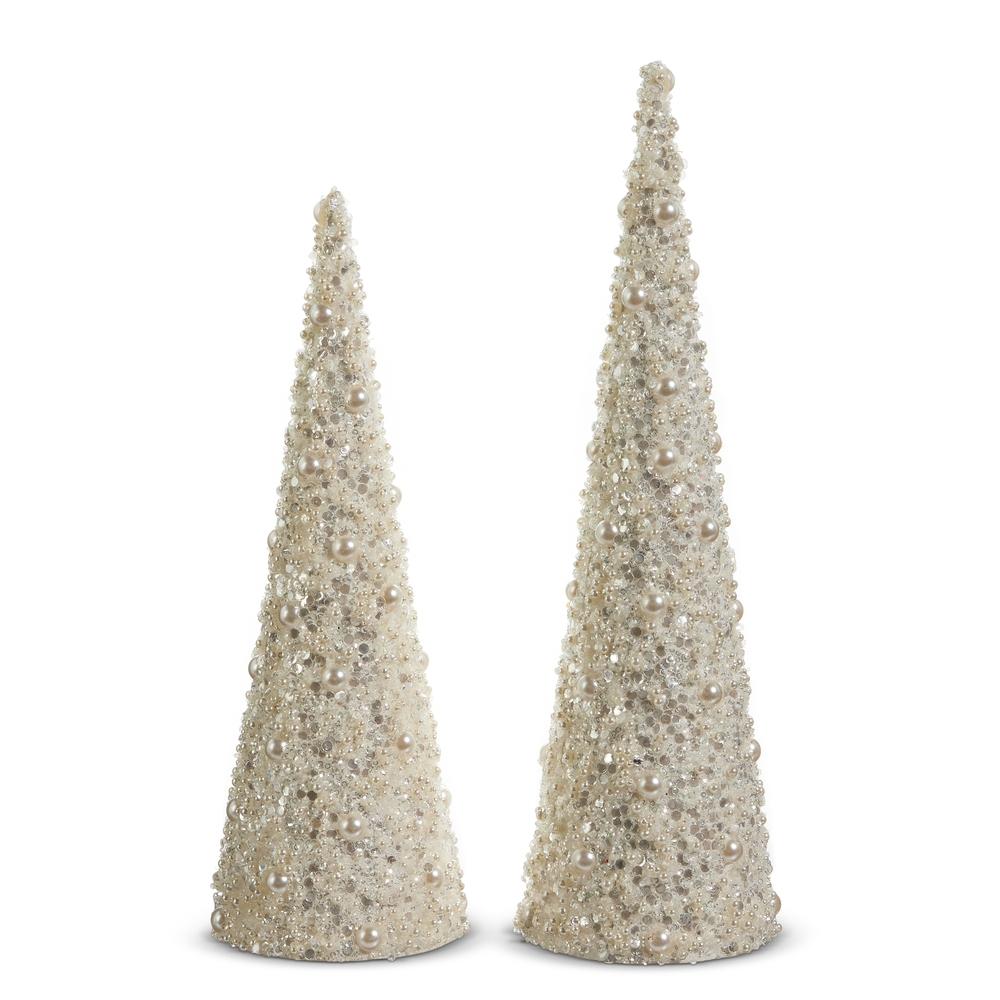 RAZ Imports 17" Pearl Embellished Cone Trees