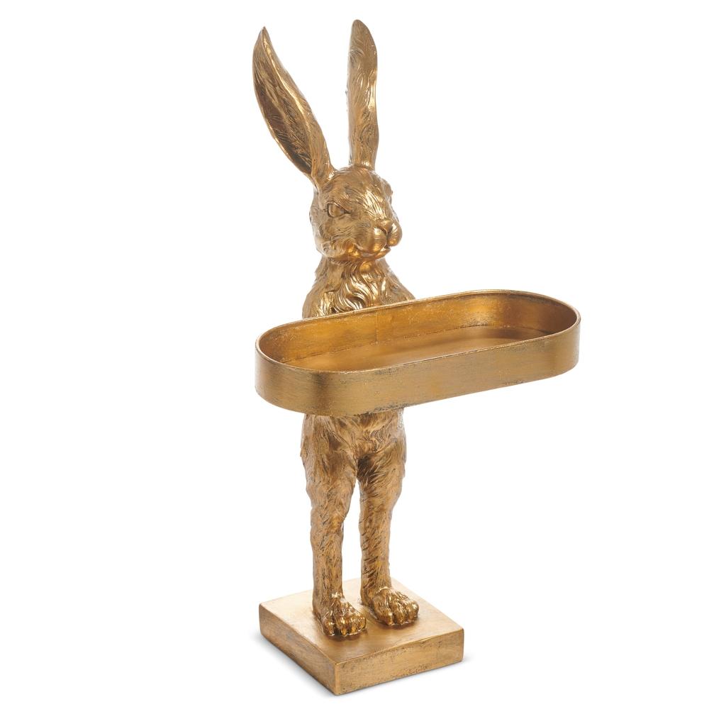 RAZ Imports 18.25" Gold Rabbit with Tray