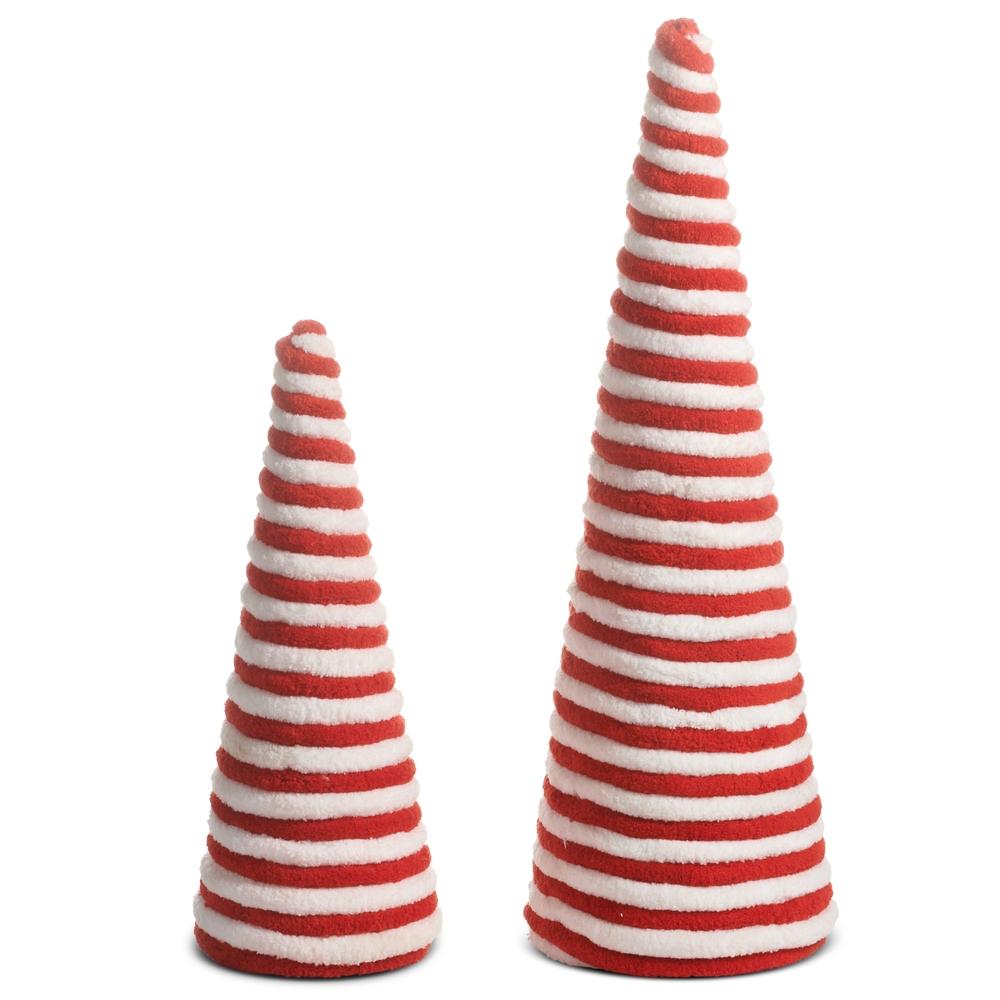 RAZ Imports 18.5" Red and White Chenille Cone Trees