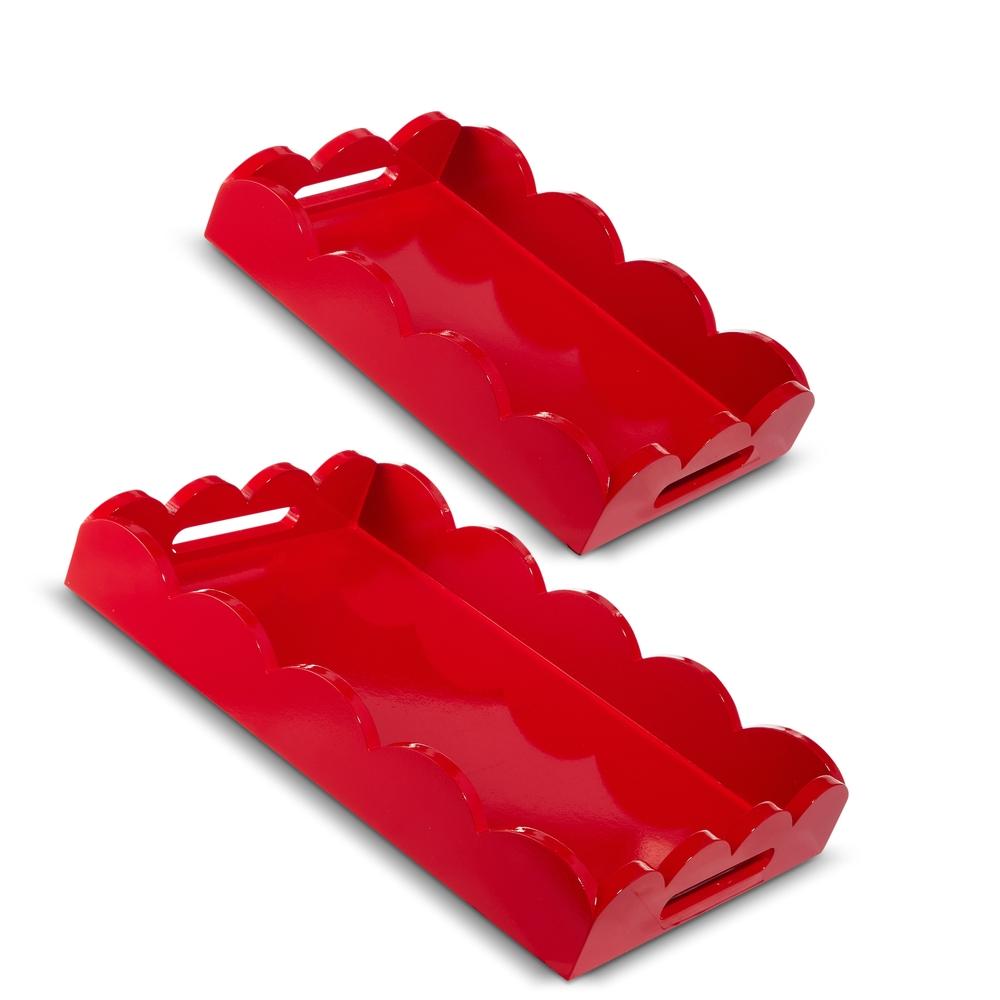 RAZ Imports 18.5" Red Scalloped Trays